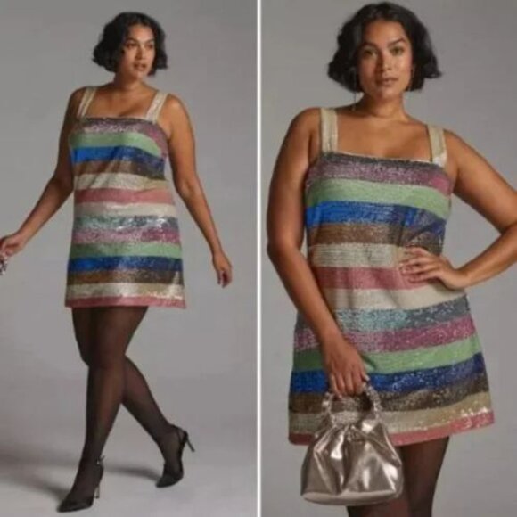 NWT Anthropologie x Not So Serious Shimmer Striped Mini Dress | 20W - Picture 1 of 5